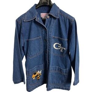 Casey Coleman Denim Trucker Jacket Women Georgia Tech Embroidered Bee GT Blue S